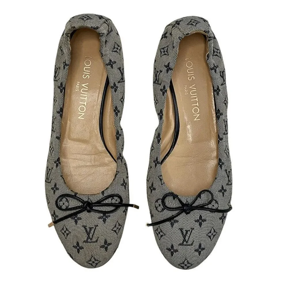 Louis Vuitton Mini Lin Debbie Ballet Bow Flats Navy Canvas EU 36.5 Monogram